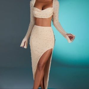 OH POLLY BORDEAUX Embellished Skirt 
Sand US4